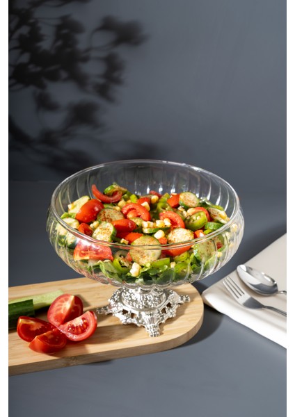 El Yapımı Ayaklı Cam Salata Kasesi, Büyük Boy, Şık ve Dekoratif Sunum Için Ideal modelleri