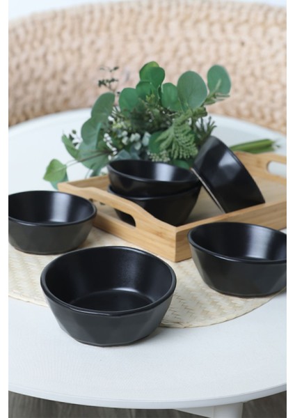 Mat Siyah Kristal Çerezlik ve Sosluk Seti 12 Cm, 6'lı Paket