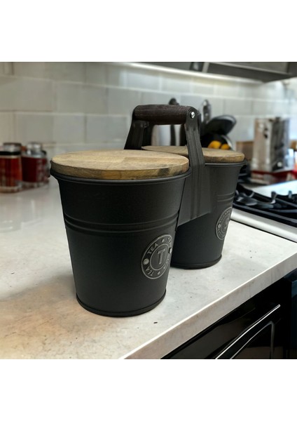 Ahşap ve Metal Kapaklı Şeker, Çay ve Bakliyat Kovası Seti 30X16 cm modelleri