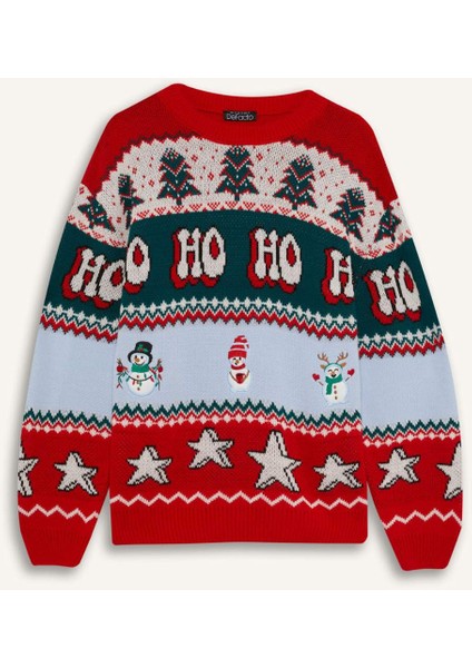 Yılbaşı Temalı Regular Fit Bisiklet Yaka Kazak F4383AX25CW