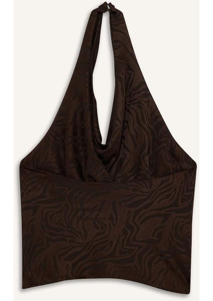 Regular Fit Halter Yaka Saten Kolsuz Bluz G3246AX25WN