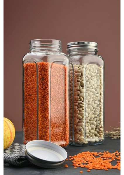 4'lü Metal Kapaklı Cam Kavanoz Seti, Erzak ve Baharatlık, Şık ve Dayanıklı Tasarım modelleri