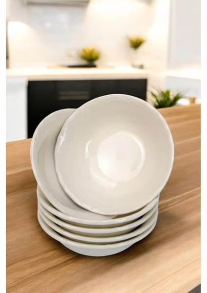 6’lı Porselen Salata ve Çerezlik Kase Seti 13 cm Beyaz