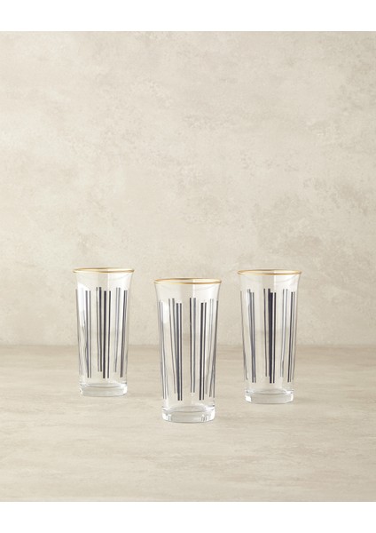 Şık Siyah Cam 3'lü Kahve Yanı Su Bardağı Takımı