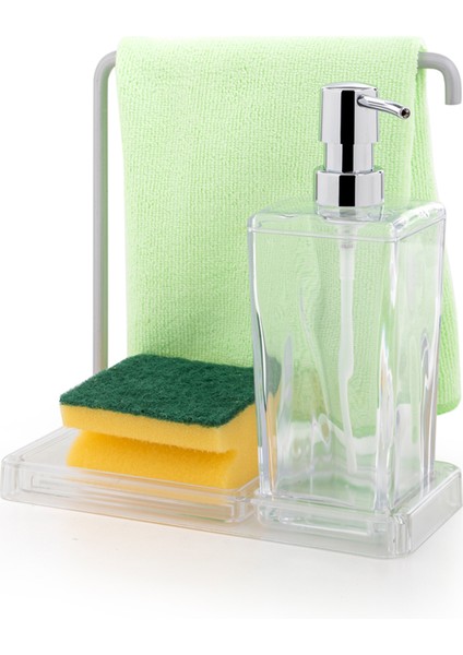 Şeffaf Paslanmaz Aluminyum Bez Askılı Mutfak Sıvı Sabunluk 1l