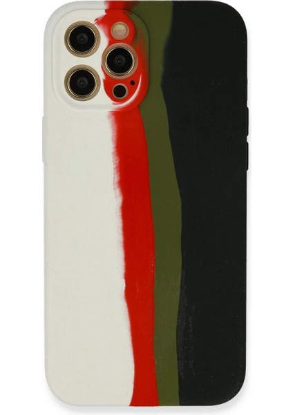 iPhone 12 Pro Kılıf Ebruli Lansman Silikon - Beyaz-Siyah