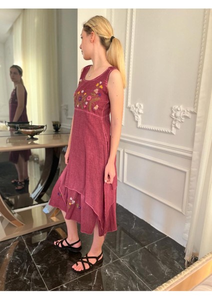 Kadın Organik Kolsuz Nakışlı Uzun Otantik Elbise fiyatları