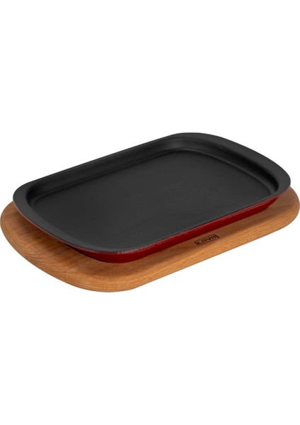 Döküm Dikdörtgen Servis Tabağı ve Kayın Servis Ahşabı. Ölçü 32X20CM.-BORDO fiyatları