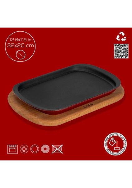 Döküm Dikdörtgen Servis Tabağı ve Kayın Servis Ahşabı. Ölçü 32X20CM.-BORDO fırsatları