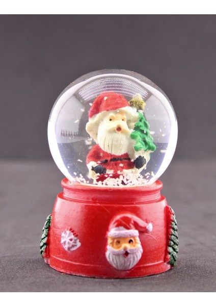 Noel Baba ve Çam Ağacı Temalı Mini Boy Işıklı Yılbaşı Kar Küresi 6.5 cm E
