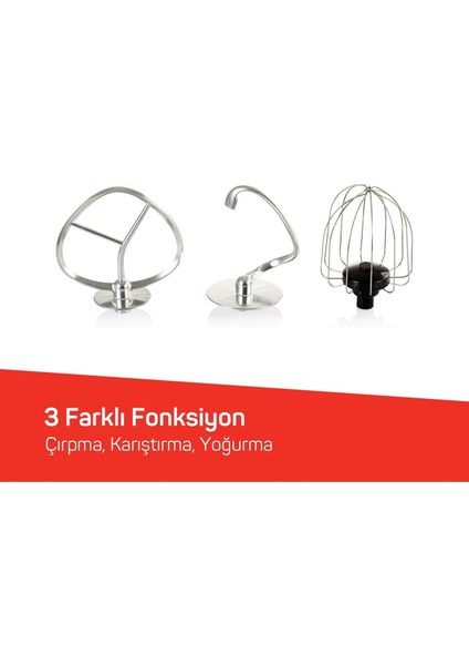 5l Kapasiteli Ileri Stand Mikser, 1500W, 3 Aksesuar, Siyah Renk