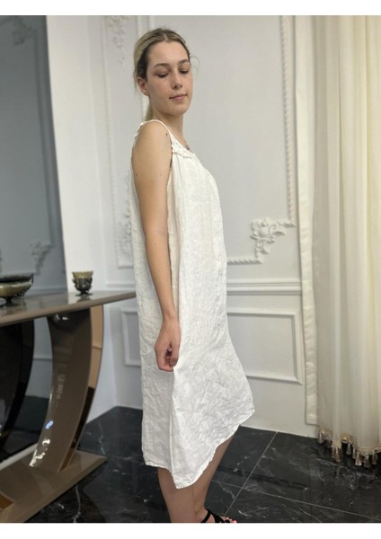Kadın Beyaz Kolsuz Keten Elbise modelleri