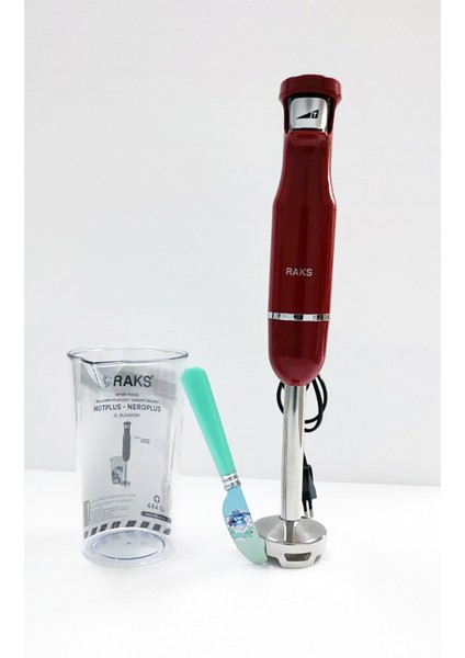 Kırmızı 1700W Turbo El Blenderi, Ölçü Kabı ve Kahvaltı Bıçağı Hediye