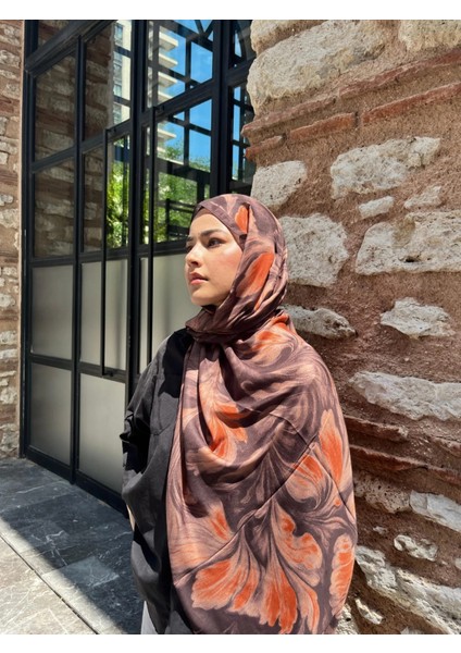 Esinti Vual Soft Pamuk Şal Kahverengi Turuncu Renk