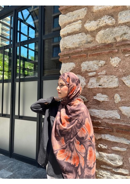 Esinti Vual Soft Pamuk Şal Kahverengi Turuncu Renk indirimleri