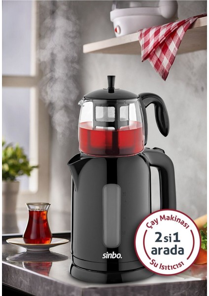 Elektrikli Cam Demlik Çay Makinesi, Şık ve Kullanışlı Tasarım, Siyah Renk