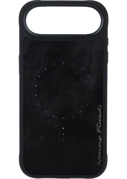 iPhone 17 Air Uyumlu Magsafe Özellikli Keten Kumaş Taş Detaylı Magnetic Fashion Kılıf