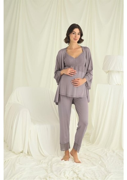 Monamise Dantelli Hamile Lohusa 3'lü Pijama Takımı fırsatları
