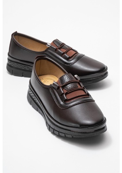 Kadın Bağcıklı Günlük Ayakkabı Kahve Cilt