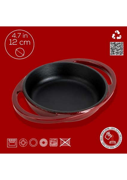 Döküm Yuvarlak Sahan Döküm Demir Yekpare Çift Kulplu ÇAP(Ø)12CM.-BORDO fırsatları