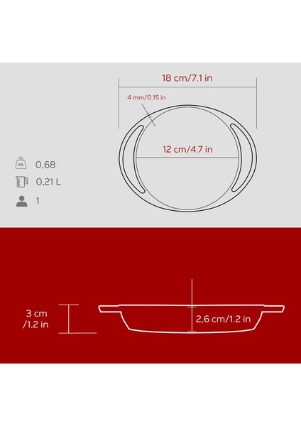Döküm Yuvarlak Sahan Döküm Demir Yekpare Çift Kulplu ÇAP(Ø)12CM.-BORDO indirimleri