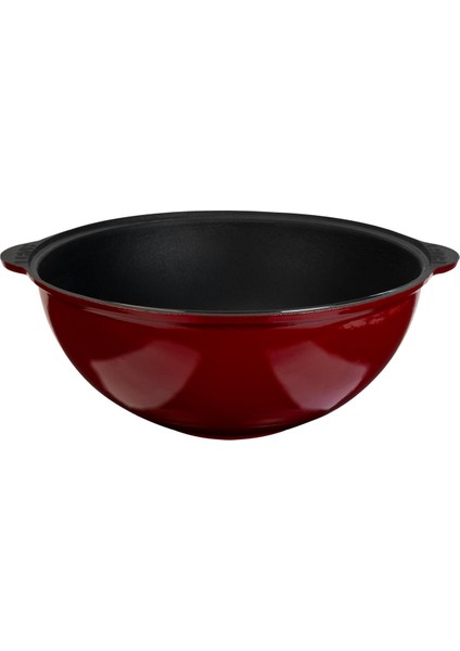 Döküm Yuvarlak Özbek Kazanı / Tencere. Döküm Demir Yekpare Kulplu ÇAP(Ø)28CM.-BORDO