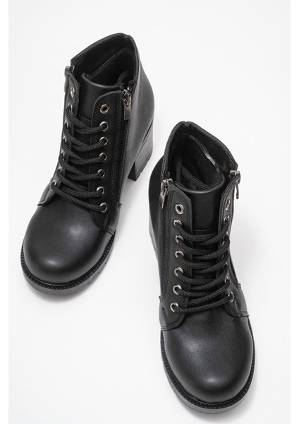 Kadın Bağcıklı Topuklu Bot Siyah Cilt indirimleri