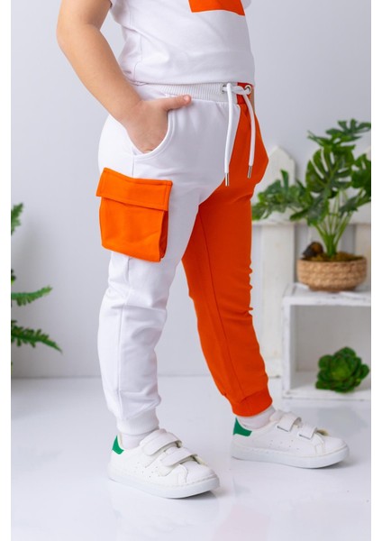 Kız Çocuk Renk Bloklu Kargo Cepli Eşofman Altı - Oranj fiyatları