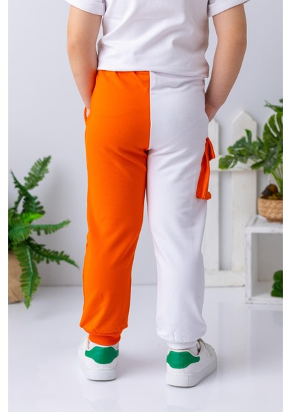 Kız Çocuk Renk Bloklu Kargo Cepli Eşofman Altı - Oranj modelleri