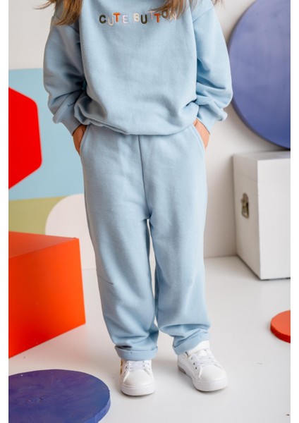 Kız Çocuk Düz Paça Fırçalı Tek Alt - Mavi