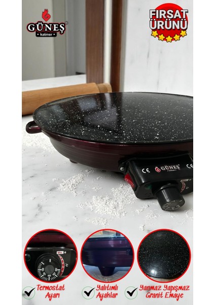 2000W Elektrikli, Termostatlı, 50 cm Granit Emaye Sac, Ekmek, Gözleme, Börek ve Katmer Için fiyatları