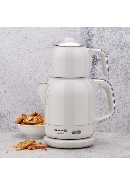 Elektrikli Çaydanlık Vanilya Krom, Şık ve Kullanışlı, A331-08, Bej Renkli.