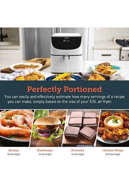 5.5l Xxl Beyaz Dijital Sıcak Hava Fritözü, LED Dokunmatik Ekranli indirimleri