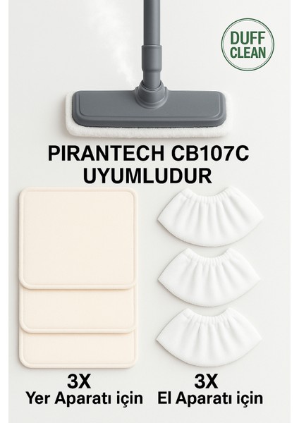 Pirantech CB107 C Buharlı Temizlik Makinesi Uyumlu Yedek Mikrofiber Bez Seti