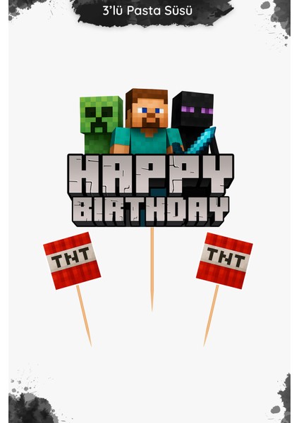 Minecraft 3'lü Pasta Süsü (Creeper Steve Enderman Tnt Doğum Günü Parti Malzemeleri) fiyatları