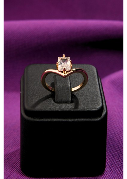 V Model Baget Taşlı Yüzük Ayarlanabilir Çelik Görünümlü Xp