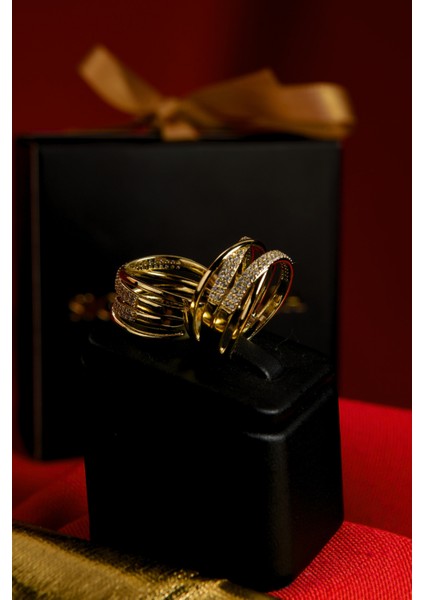 Üzeri Sıra Taşlı Sonsuzluk Figürlü Ayarlanabilir Çelik Görünümlü Xp Yüzük