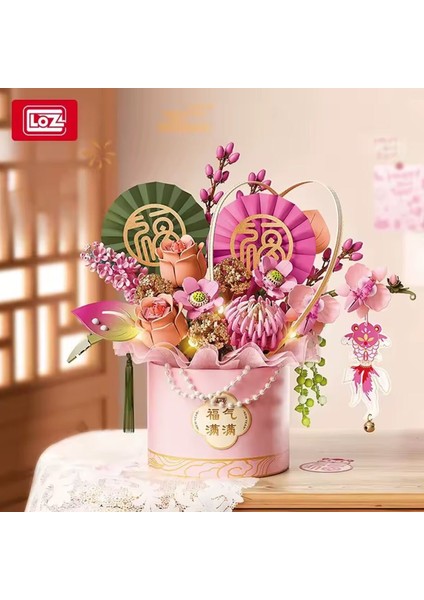 LZ-1964 Pembe Ebedi Çiçek Sanat Kovası 1158 Parça Block Oyuncak
