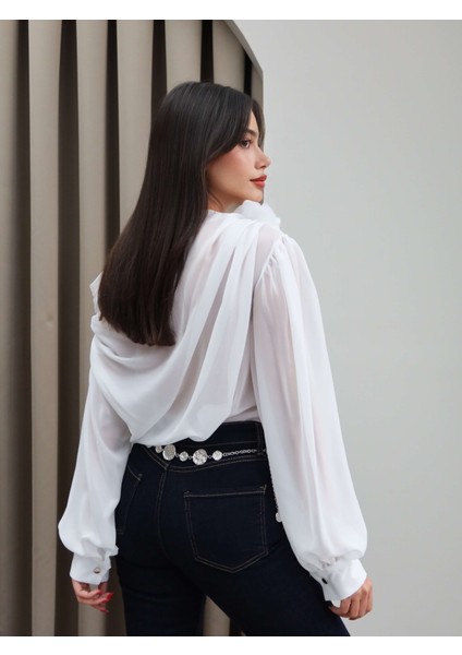 Tek Omuz Gül Detaylı Şifon Bluz indirimleri