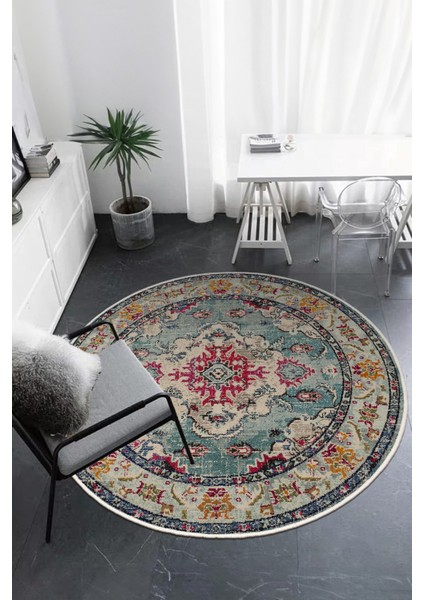 Dekoratif Yıkanabilir, Yuvarlak Kaymaz Tabanlı, Yuvarlak Salon Oturma Odası Halısı - WOOPAMUK495 modelleri