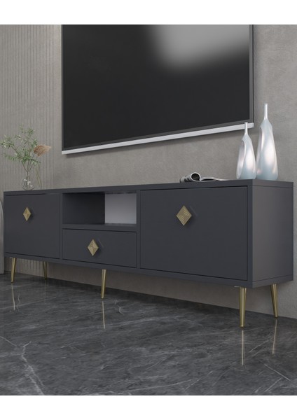 1308DROPCT-1 Tv Sehpası Antrasit-Altın Kulp fiyatları