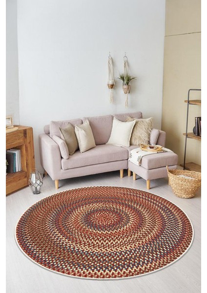 Dekoratif Yıkanabilir, Yuvarlak Kaymaz Tabanlı, Yuvarlak Salon Oturma Odası Halısı - WOOPAMUK504 fiyatları