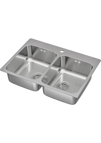 Çift Gözlü Eviye, Paslanmaz Çelik, 75X53 cm