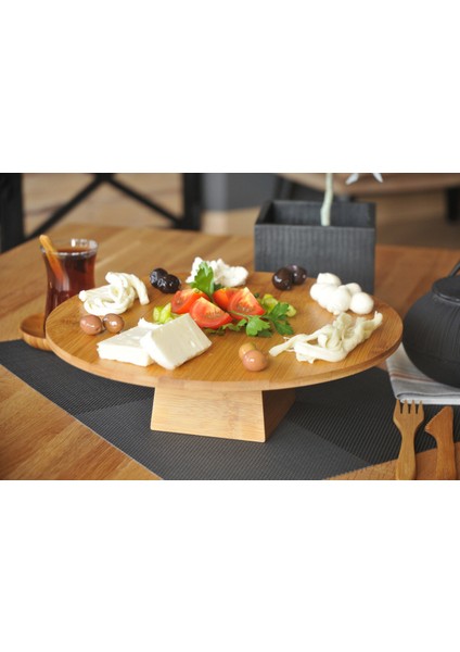 Renkli Doğal Bambu Yuvarlak Pasta ve Kek Sunum Standı 30X9 cm
