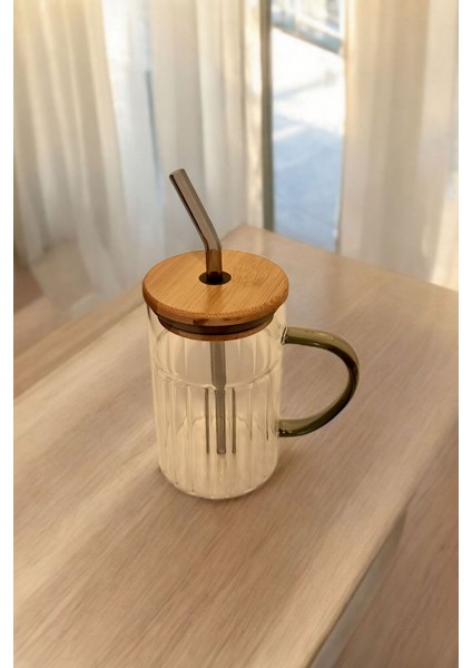 Füme Renkli 420 ml Cam Kupa, Bambu Kapak ve Pipet ile Şık Tasarım modelleri
