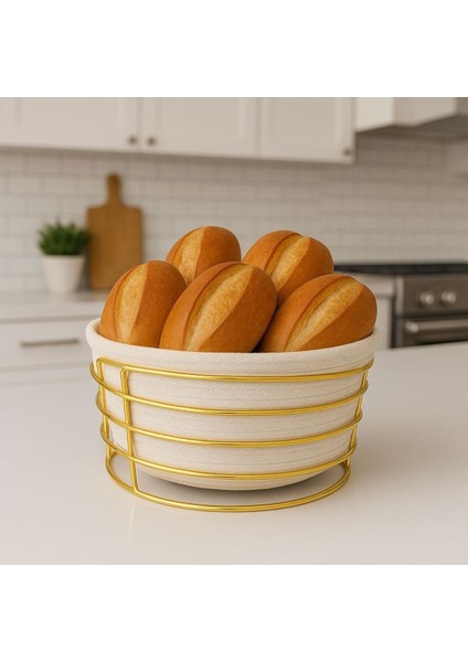 Şık Hasır Ekmek Sepeti, Beyaz Renk, Gold Detay, Modern ve Kullanışlı Tasarım modelleri