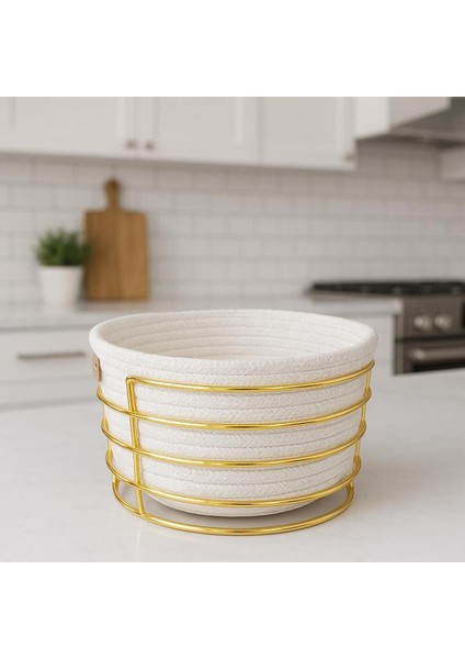 Şık Beyaz Hasır Ekmek Sepeti, Gold Detaylı, Estetik ve Pratik Kullanım fiyatları