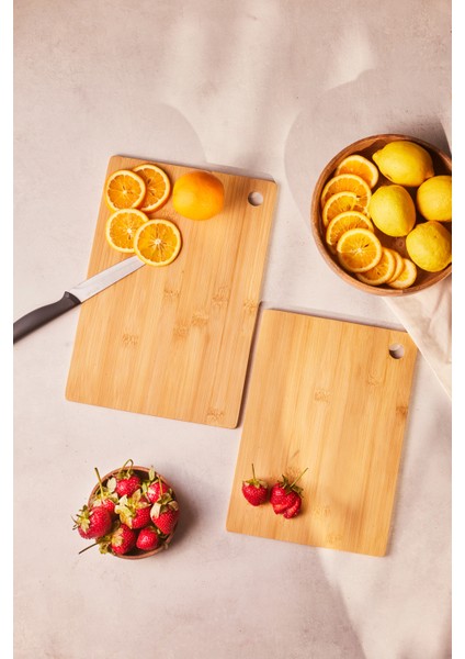 Bambu Çift Kesme Tahtası, Doğal ve Şık Mutfak Gereci, Kahverengi Renk Seçeneğiyle