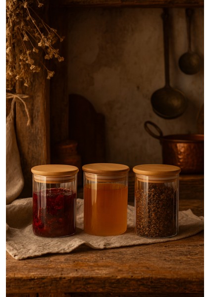 3’lü Çizgili Cam Baharatlık Seti, Hava Geçirmez Bambu Kapak, 850 ml modelleri