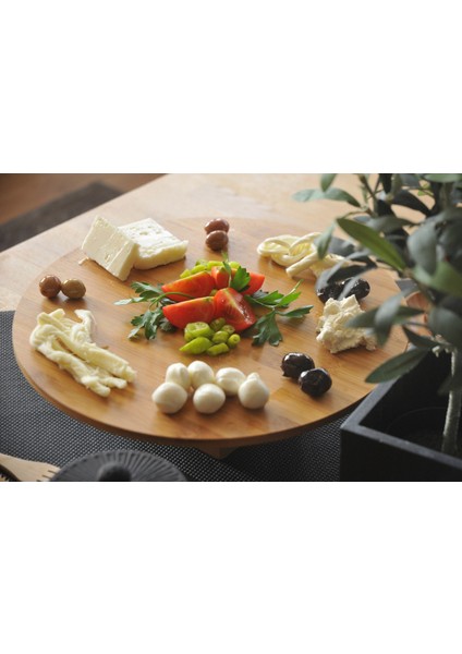 Çok Renkli Doğal Bambu Yuvarlak Pasta ve Kek Sunum Standı 30X9 cm modelleri